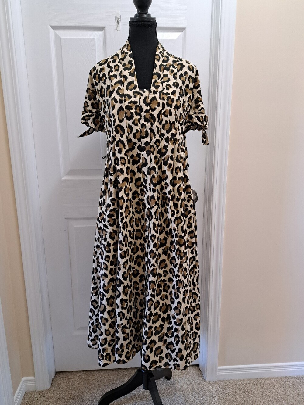 Zara Leopard Print Dress Cream Brown Black Women's Small Cotton Lightweight